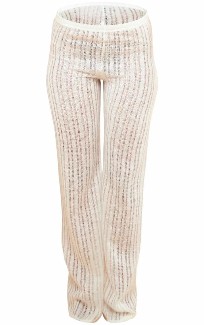 Ecru Textured Low Rise Skinny Flare Pants