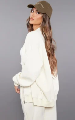 New PrettyLittleThing Washed Seam Detail Zip Through Sweatshirt Ecru