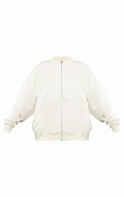 New PrettyLittleThing Washed Seam Detail Zip Through Sweatshirt Ecru