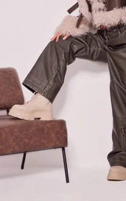 PrettyLittleThing Wide Fit Boots*Wide Fit Pu Chunky Platform Lace Up Ankle Boots