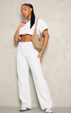 Ecru Wide Leg Jeans