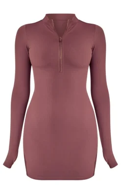 PrettyLittleThing Snatched*Core Collection Tab Snatched Sculpt Half Zip Bodycon Dress