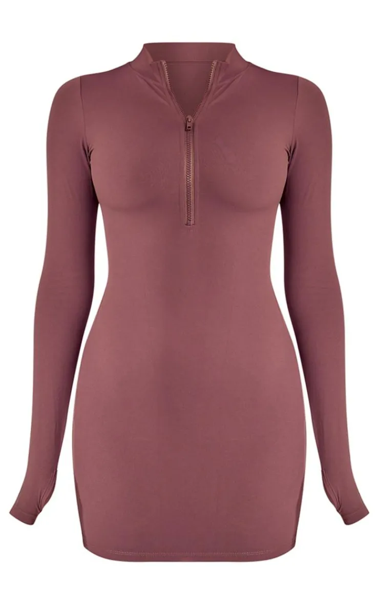 PrettyLittleThing Snatched*Core Collection Tab Snatched Sculpt Half Zip Bodycon Dress
