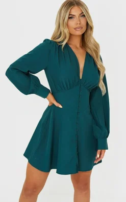 Button Down Waist Detail Shift Dress-PrettyLittleThing Discount