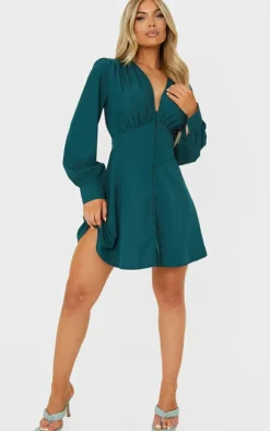 Button Down Waist Detail Shift Dress-PrettyLittleThing Discount