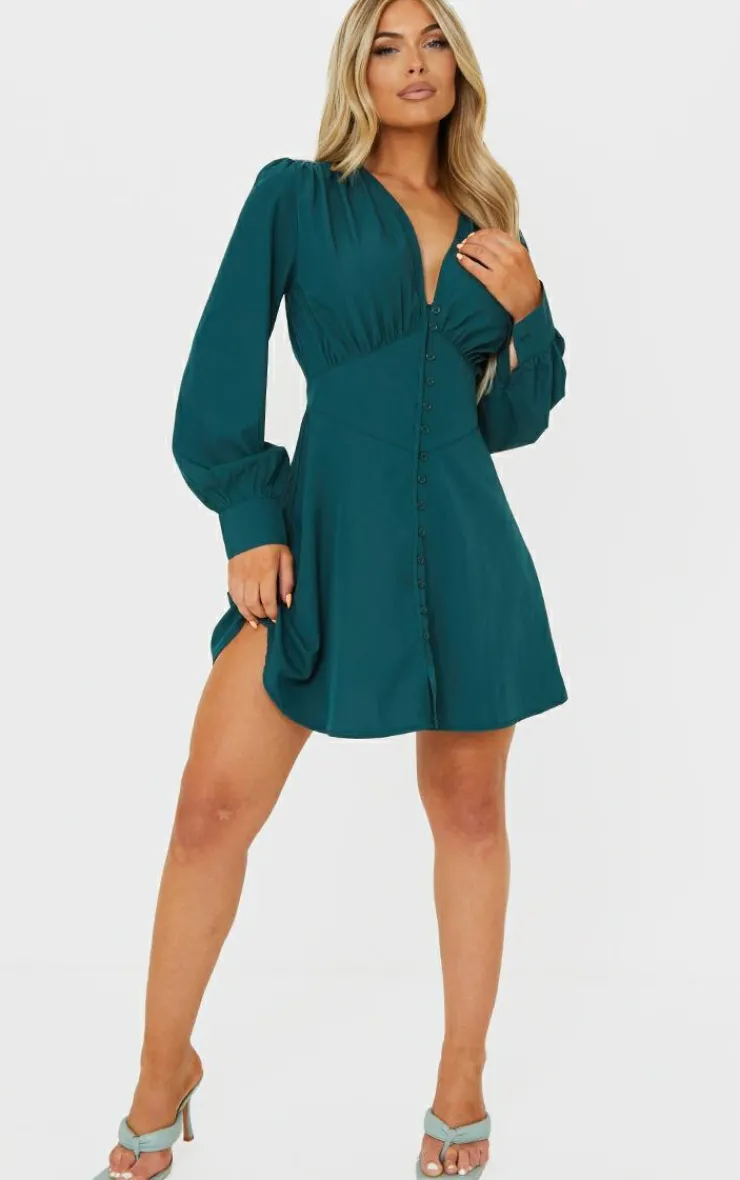 Button Down Waist Detail Shift Dress-PrettyLittleThing Discount