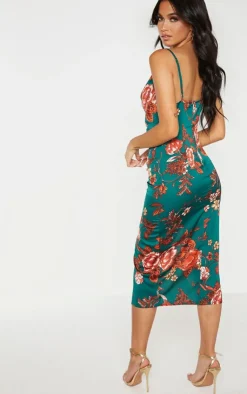 Floral Strappy Satin Cowl Midi Dress-PrettyLittleThing Hot
