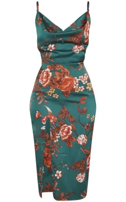 Floral Strappy Satin Cowl Midi Dress-PrettyLittleThing Hot