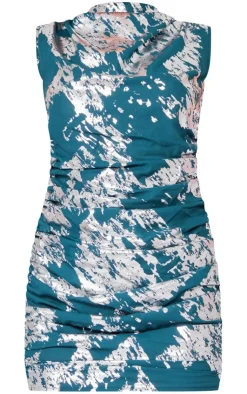 Foil Print Woven Ruched Sleeveless Bodycon Dress-PrettyLittleThing Outlet
