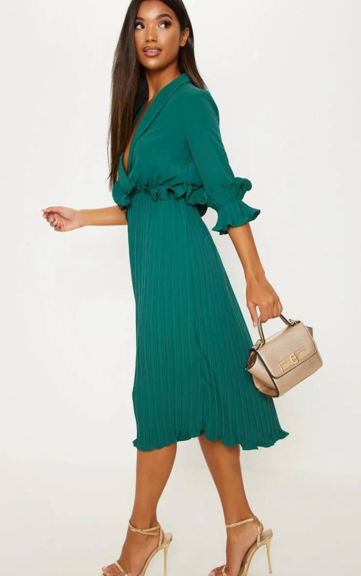 Frill Detail Pleated Midi Dress-PrettyLittleThing Discount