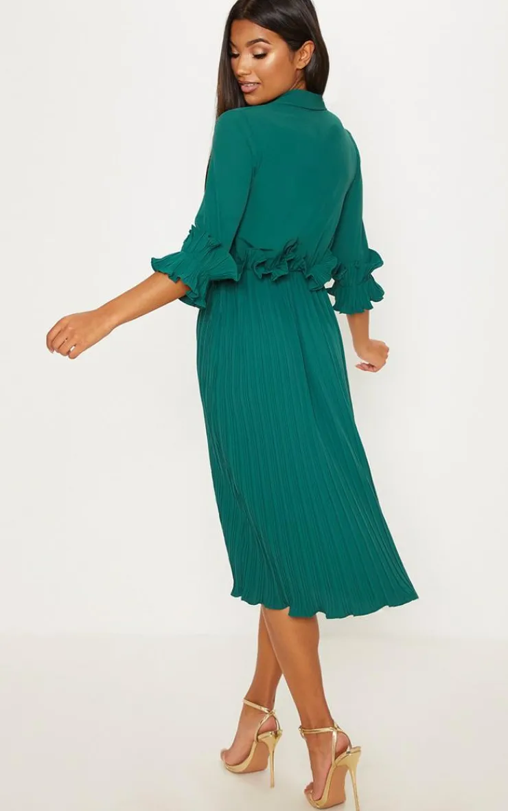 Frill Detail Pleated Midi Dress-PrettyLittleThing Discount