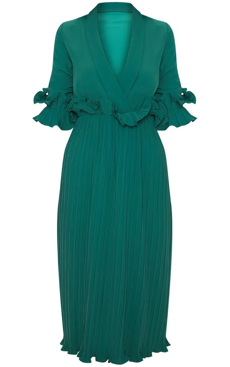 Frill Detail Pleated Midi Dress-PrettyLittleThing Discount