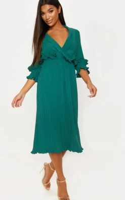 Frill Detail Pleated Midi Dress-PrettyLittleThing Discount