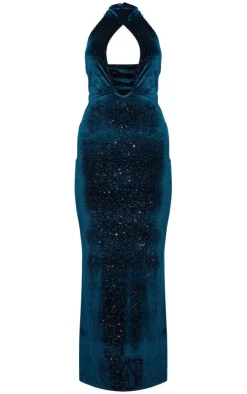 Glitter Velvet Halterneck Cut Out Maxi Dress-PrettyLittleThing Best