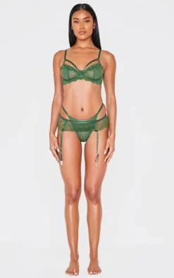 Emerald Green Lace 3 Piece Lingerie Set