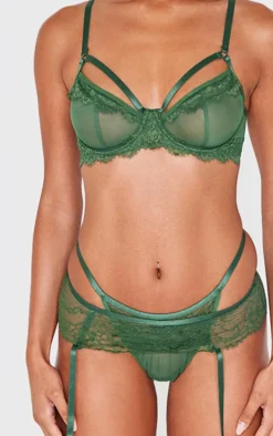 Emerald Green Lace 3 Piece Lingerie Set