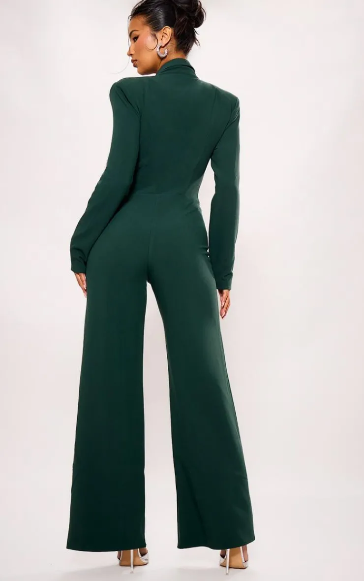 PrettyLittleThing Christmas Party Outfits*Mesh Panel Tailored Wide Leg Jumpsuit