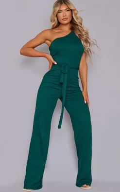 One Shoulder Tie Waist Jumpsuit-PrettyLittleThing Outlet