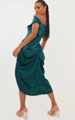 Satin Off The Shoulder Draped Skirt Midi Dress-PrettyLittleThing Hot