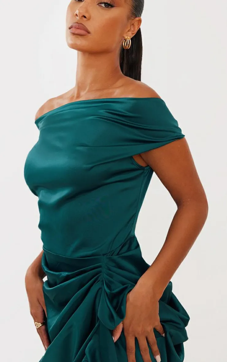 Satin Off The Shoulder Draped Skirt Midi Dress-PrettyLittleThing Hot