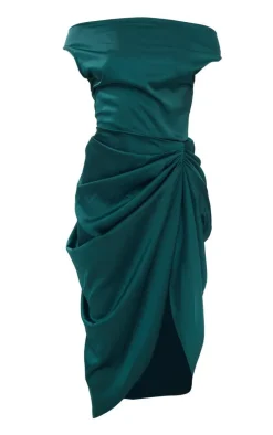 Satin Off The Shoulder Draped Skirt Midi Dress-PrettyLittleThing Hot