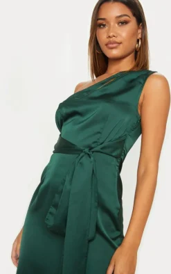 Satin One Shoulder Tie Waist Asymmetric Hem Midi Dress-PrettyLittleThing Sale