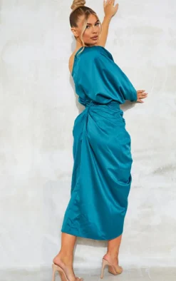 Satin One Shoulder Draped Midi Dress-PrettyLittleThing Hot