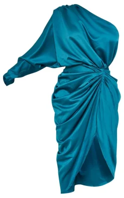 Satin One Shoulder Draped Midi Dress-PrettyLittleThing Hot