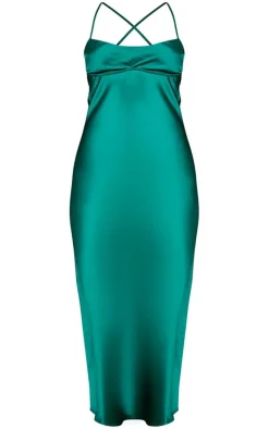 Satin Underbust Cross Back Midi Dress-PrettyLittleThing New