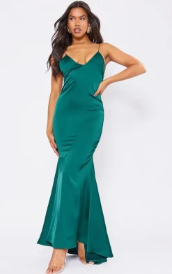 Satin V Neck Maxi Dress-PrettyLittleThing Sale
