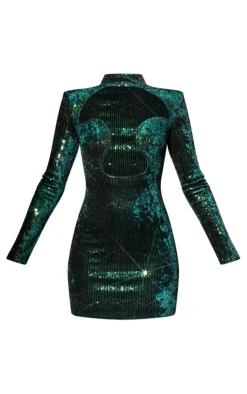 Sequin Underwire Detail Long Sleeve Bodycon Dress-PrettyLittleThing Best
