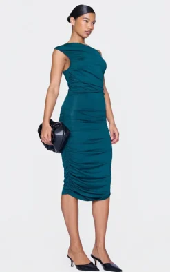 Slinky One Shoulder Ruched Longline Midi Dress-PrettyLittleThing Discount