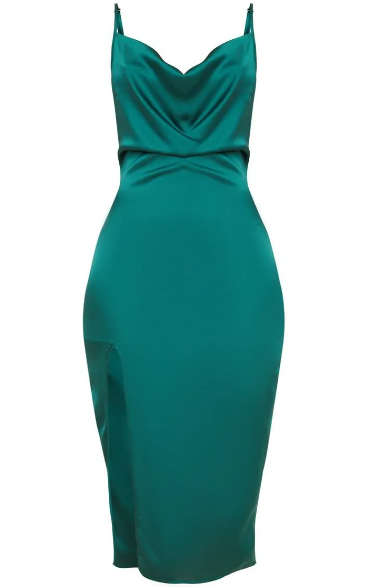 Strappy Satin Cowl Midi Dress-PrettyLittleThing Online