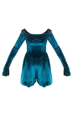 PrettyLittleThing Christmas Shop*Velvet Cup Detail Long Sleeve Skater Romper
