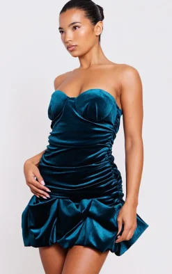 Velvet Puff Hem Bandeau Bodycon Dress-PrettyLittleThing Sale