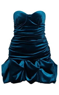 Velvet Puff Hem Bandeau Bodycon Dress-PrettyLittleThing Sale