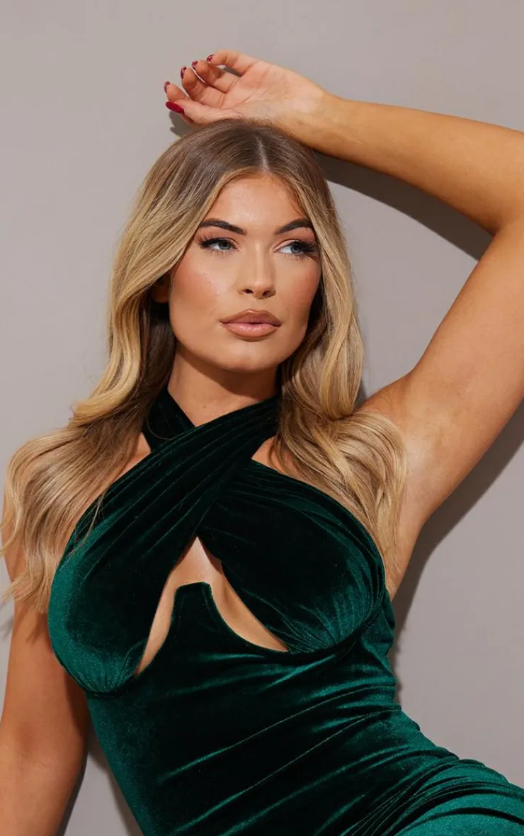 Velvet Underwired Cross Front Midi Dress-PrettyLittleThing Outlet