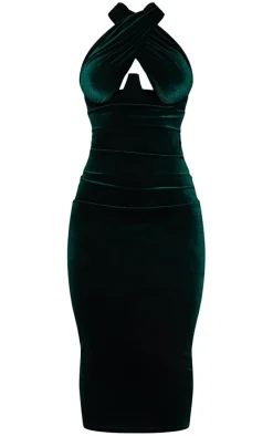 Velvet Underwired Cross Front Midi Dress-PrettyLittleThing Outlet