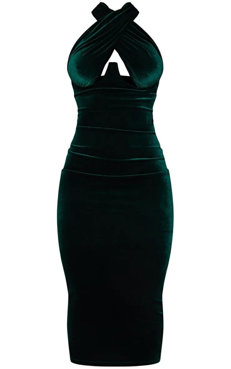 Velvet Underwired Cross Front Midi Dress-PrettyLittleThing Outlet