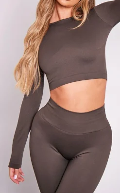 PrettyLittleThing Workout Tops*Seamless Long Sleeve Cropped Gym Top