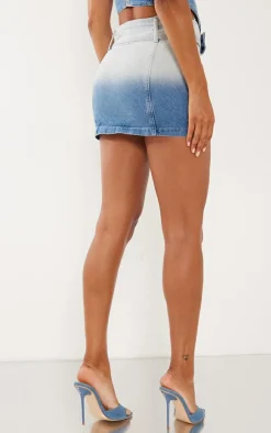 Best PrettyLittleThing Faded Belted Denim Mini Skirt Mid Blue Wash