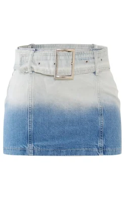 Best PrettyLittleThing Faded Belted Denim Mini Skirt Mid Blue Wash