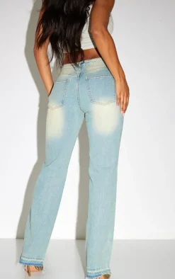 Faded Vintage Wash Splattered Effect Straight Leg Jeans
