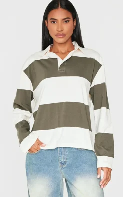 PrettyLittleThing T-Shirts*Long Sleeve Collard Striped Top