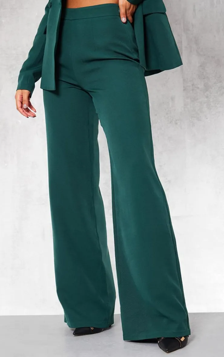 Outlet PrettyLittleThing Woven High Waisted Tailored Wide Leg Pants Forest Green