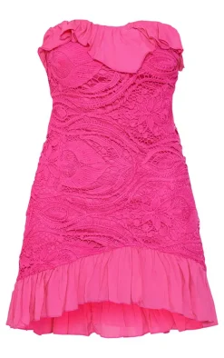 Fuchsia Bandeau Floral Lace Bodycon Dress-PrettyLittleThing Discount