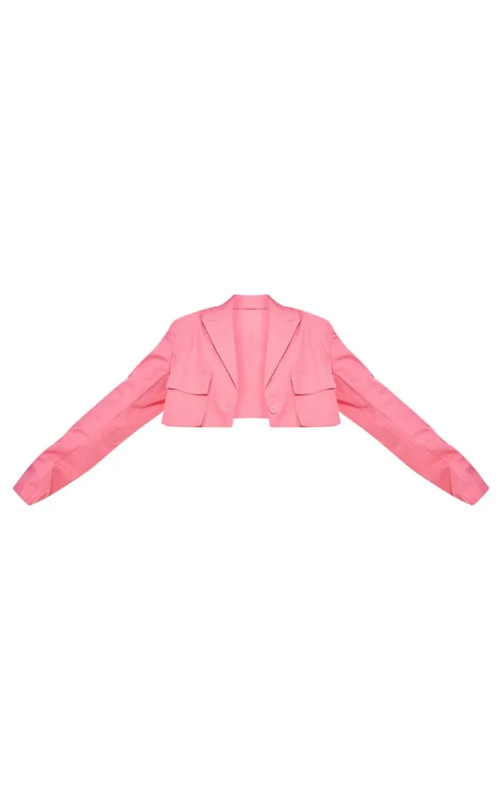 Fuchsia Linen Look Pocket Detail Super Cropped Blazer
