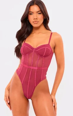 Fuchsia Mesh Corset Bodysuit