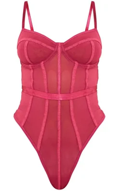Fuchsia Mesh Corset Bodysuit