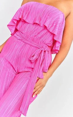 Fuchsia Plisse Tie Waist Tube Jumpsuit